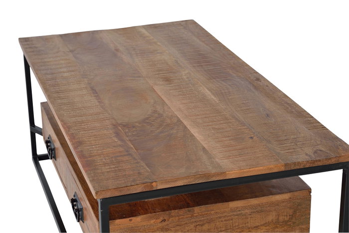 GINER Y COLOMER Mesa de Centro Industrial con Cajones en Madera de Mango y Metal Natural 120x60cm